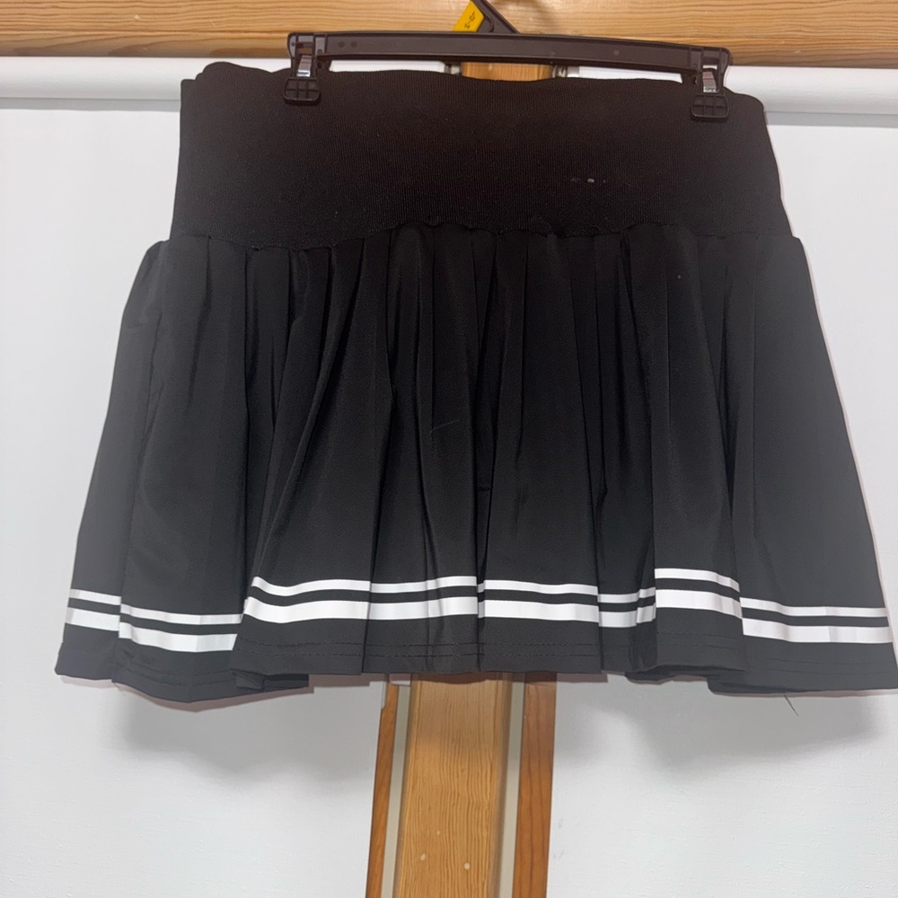 Black Pleated Skirt with White Stripes